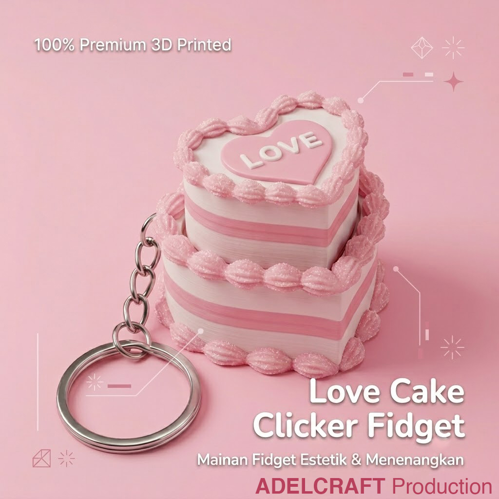 Ktmstore - Love Cake Clicker Fidget Gantungan Kunci Mechanical Keyboard 3D ASMR PETG Kue bentuk Hati