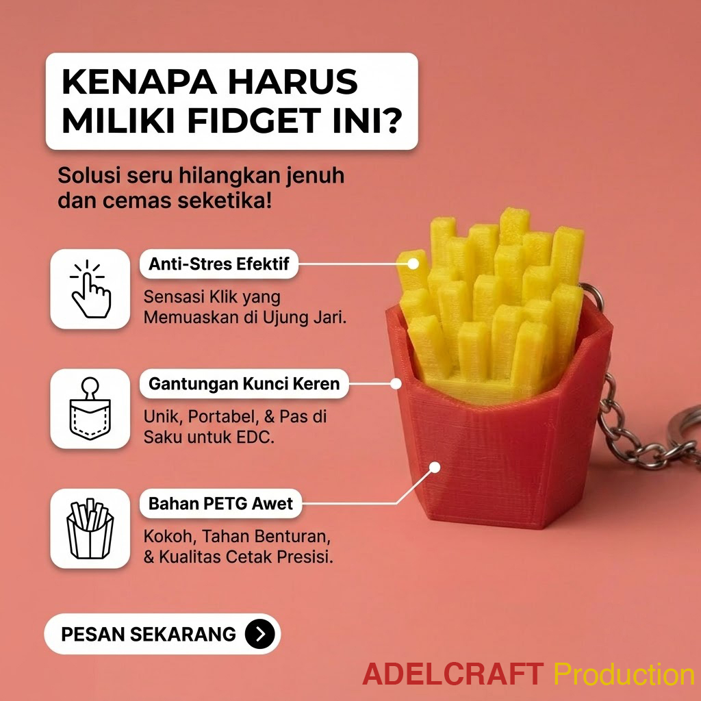Ktmstore - French Fries Clicker Fidget Gantungan Kunci Mechanical Keyboard 3D ASMR PETG Kentang Goreng