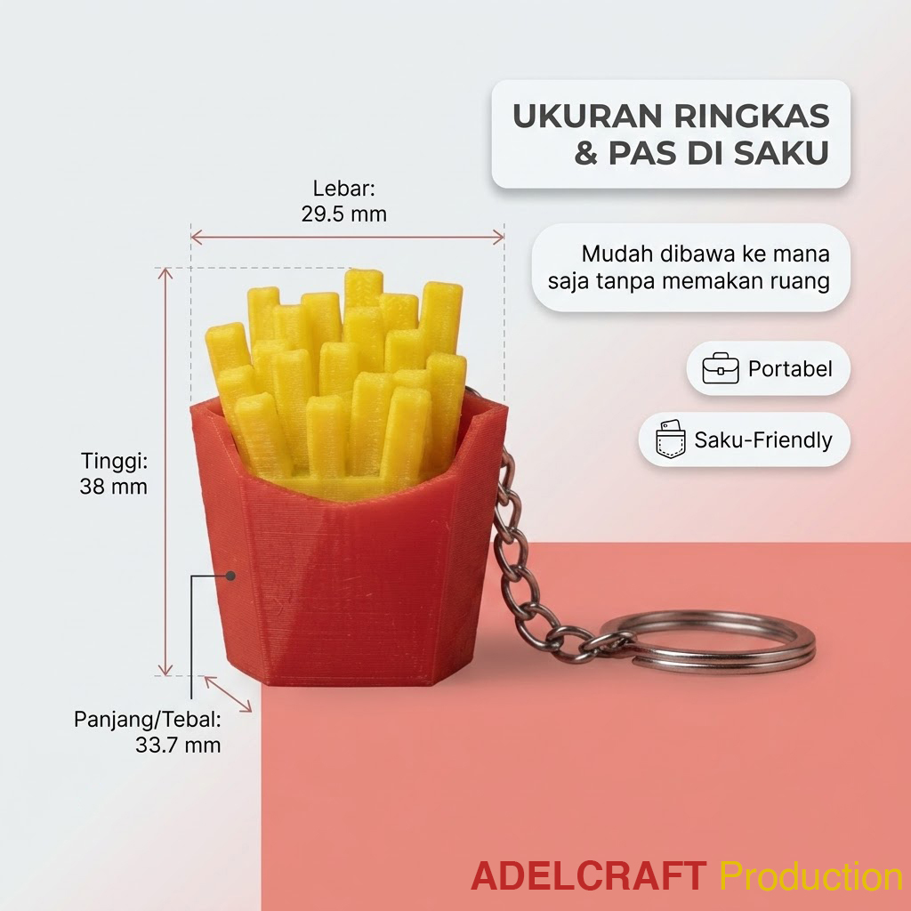 Ktmstore - French Fries Clicker Fidget Gantungan Kunci Mechanical Keyboard 3D ASMR PETG Kentang Goreng