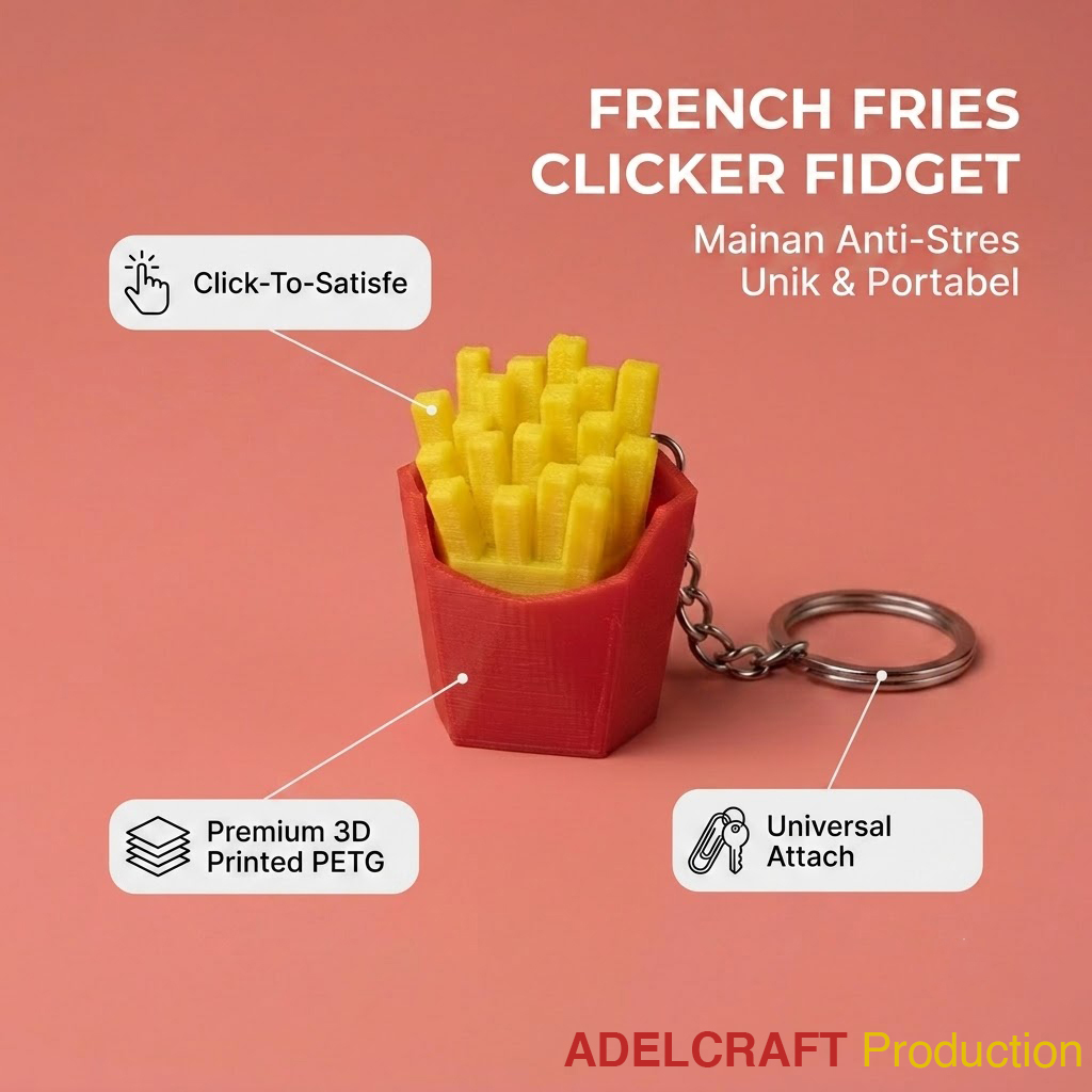 Ktmstore - French Fries Clicker Fidget Gantungan Kunci Mechanical Keyboard 3D ASMR PETG Kentang Goreng