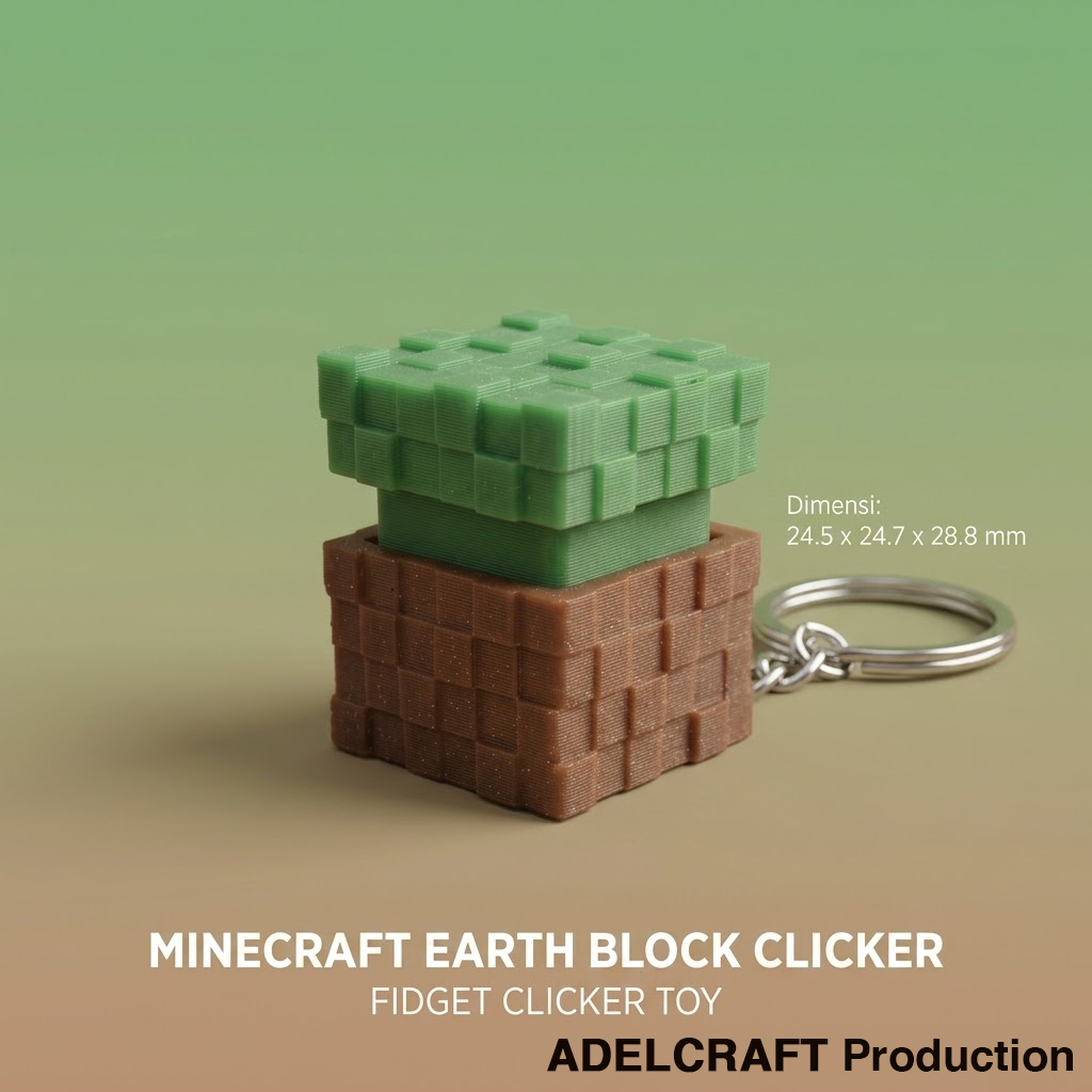 Ktmstore - Minecraft Fans Edition Earth Block Clicker Fidget Gantungan Kunci Mechanical Keyboard 3D ASMR