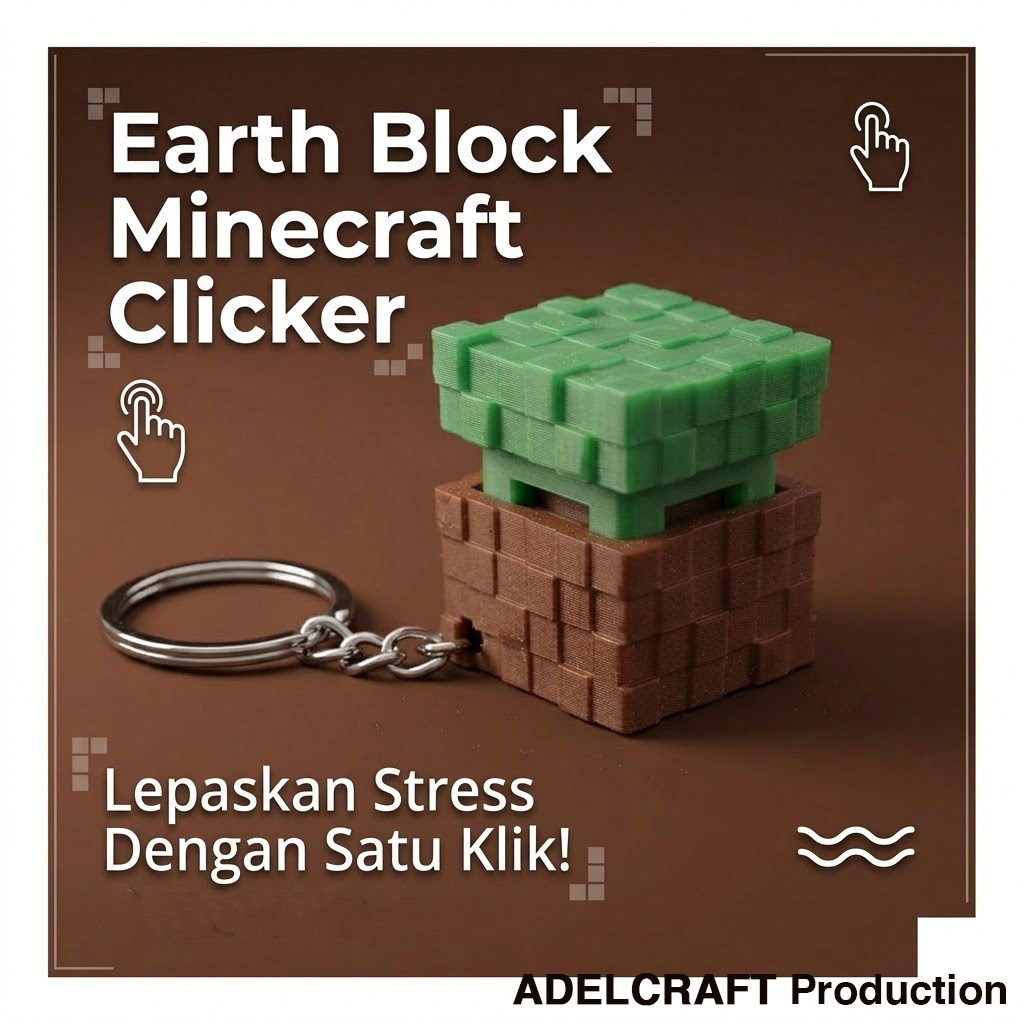 Ktmstore - Minecraft Fans Edition Earth Block Clicker Fidget Gantungan Kunci Mechanical Keyboard 3D ASMR