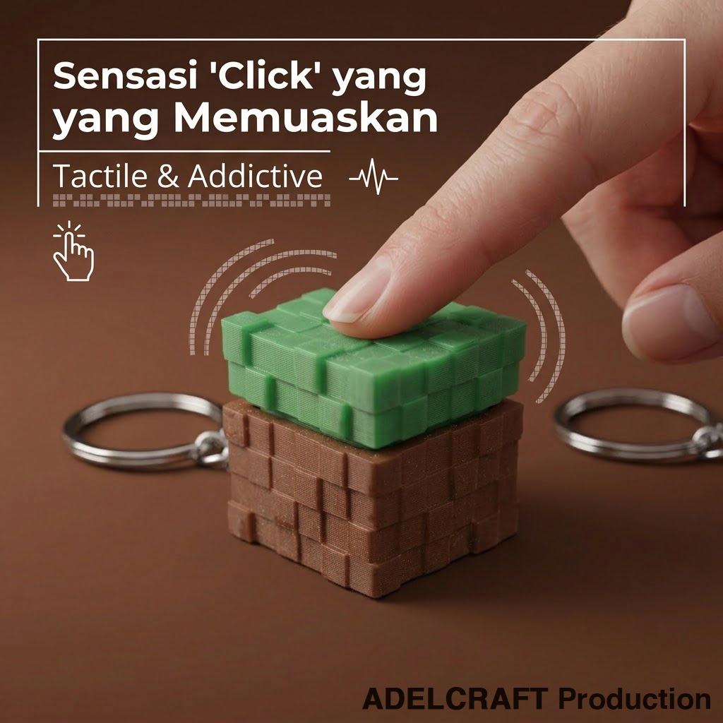 Ktmstore - Minecraft Fans Edition Earth Block Clicker Fidget Gantungan Kunci Mechanical Keyboard 3D ASMR