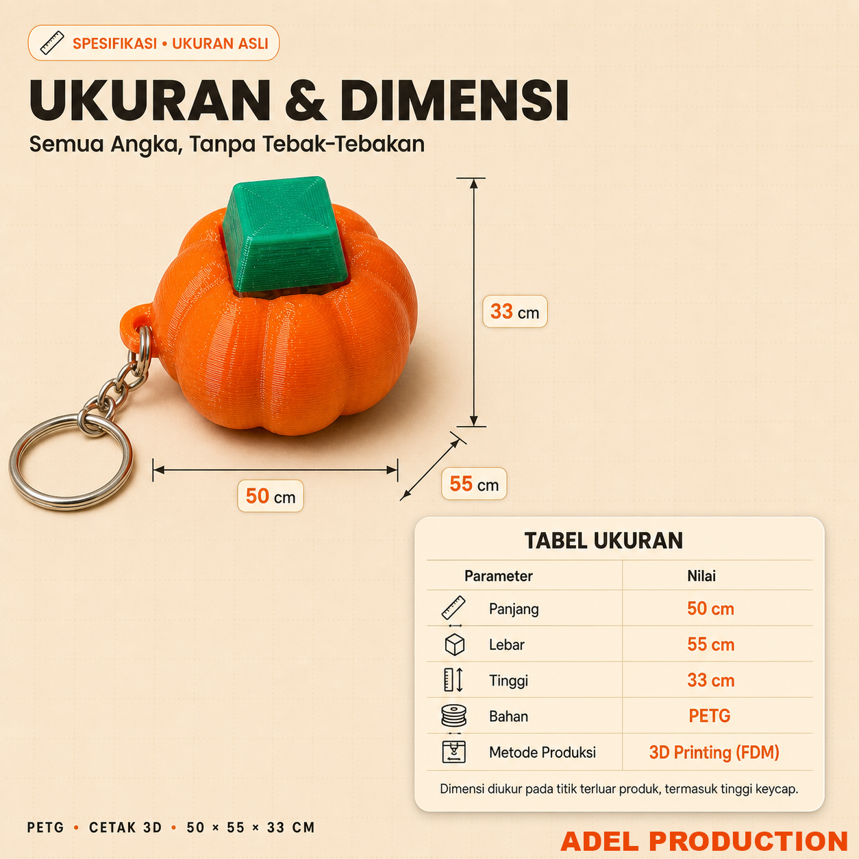 Ktmstore - Pumpkin Fidget Clicker Halloween Gantungan Kunci Labu 3D Print PETG Anti Bosan