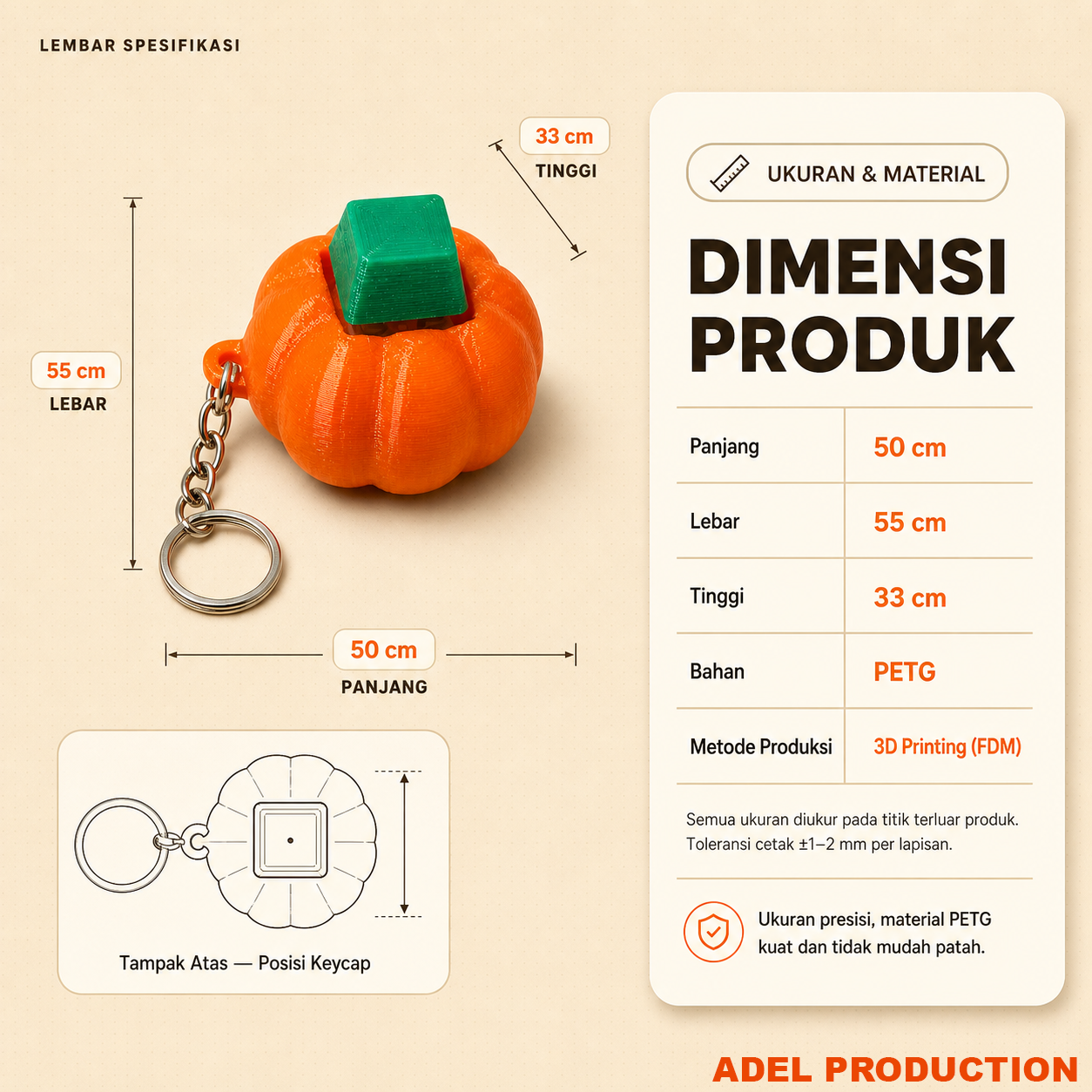 Ktmstore - Pumpkin Fidget Clicker Halloween Gantungan Kunci Labu 3D Print PETG Anti Bosan