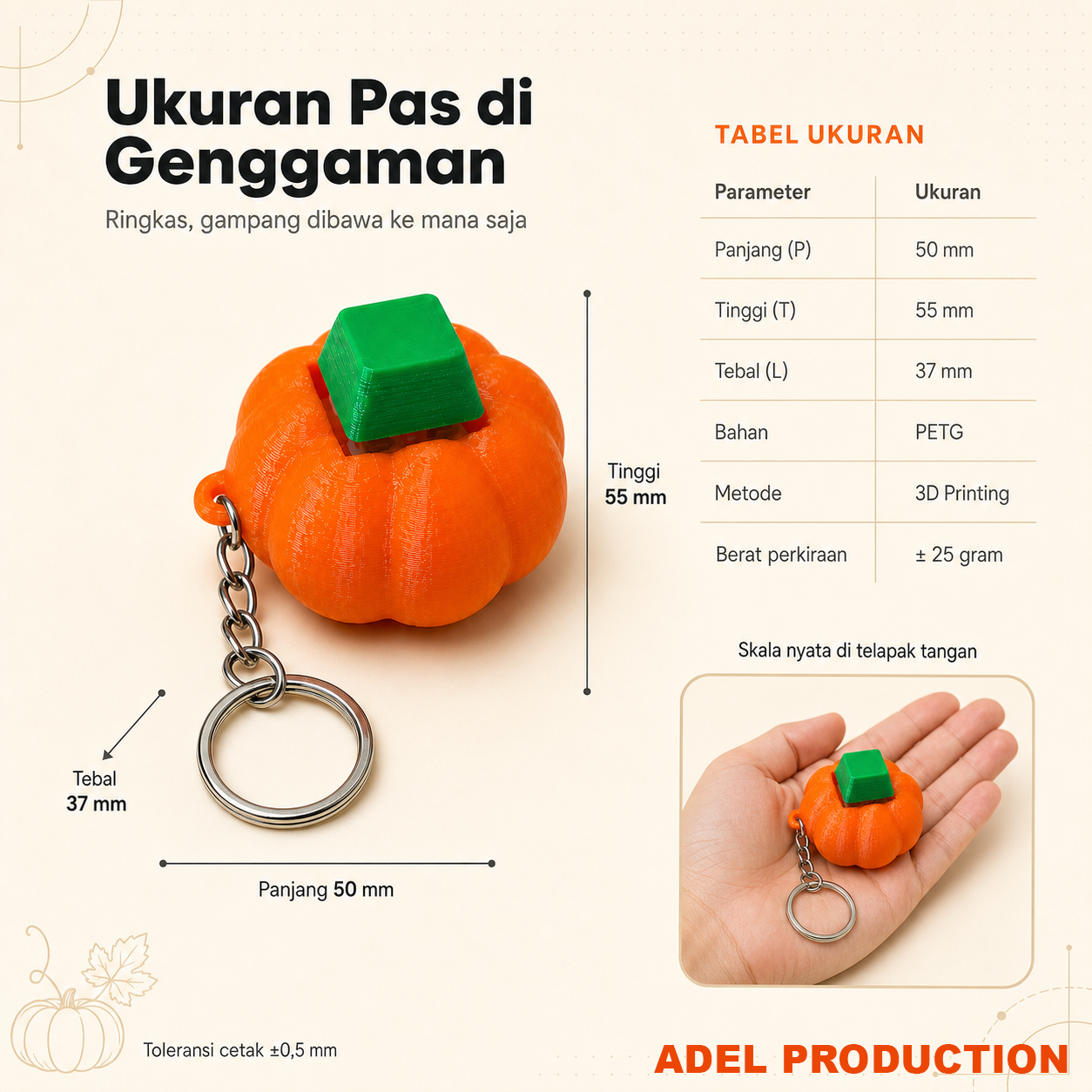 Ktmstore - Pumpkin Fidget Clicker Halloween Gantungan Kunci Labu 3D Print PETG Anti Bosan