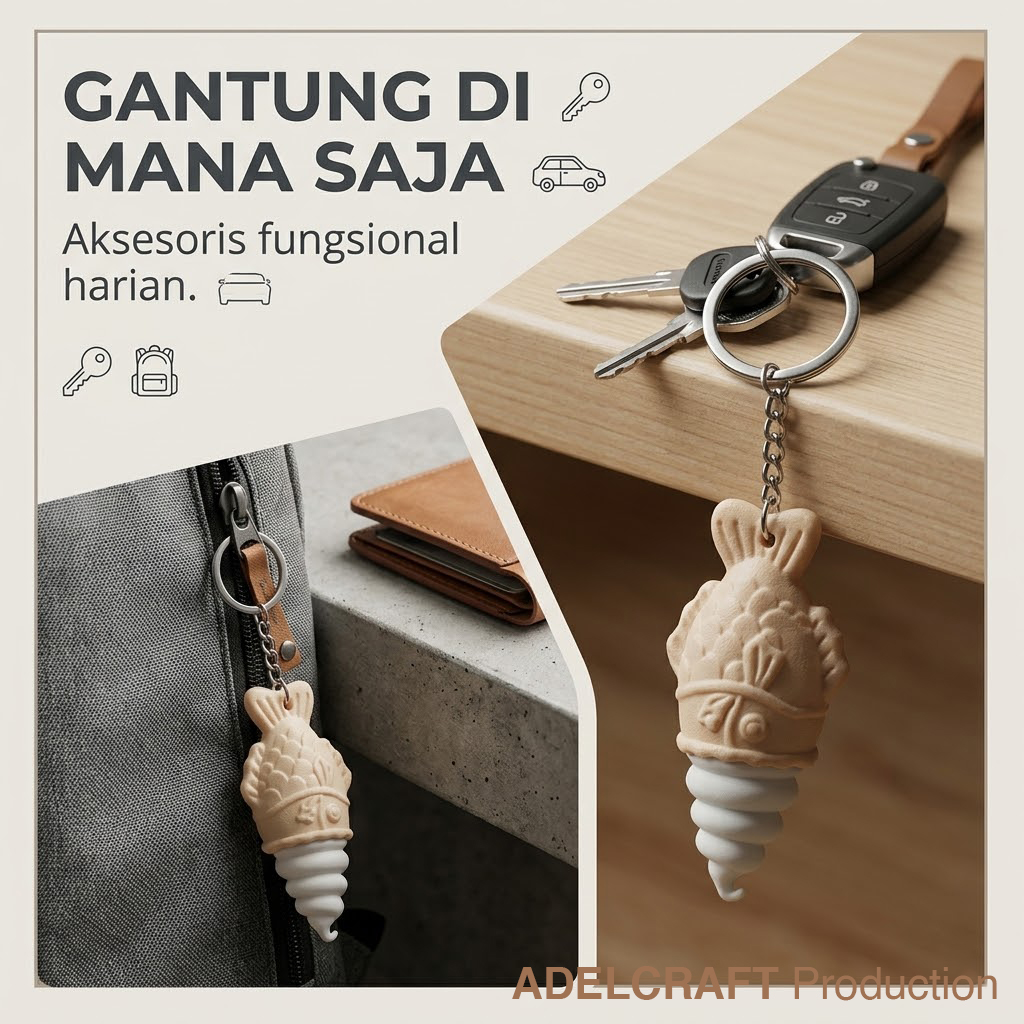 Ktmstore - Taiyaki Ice Cream Es Krim kue Ikan Clicker Fidget Gantungan Kunci Mechanical Keyboard 3D ASMR