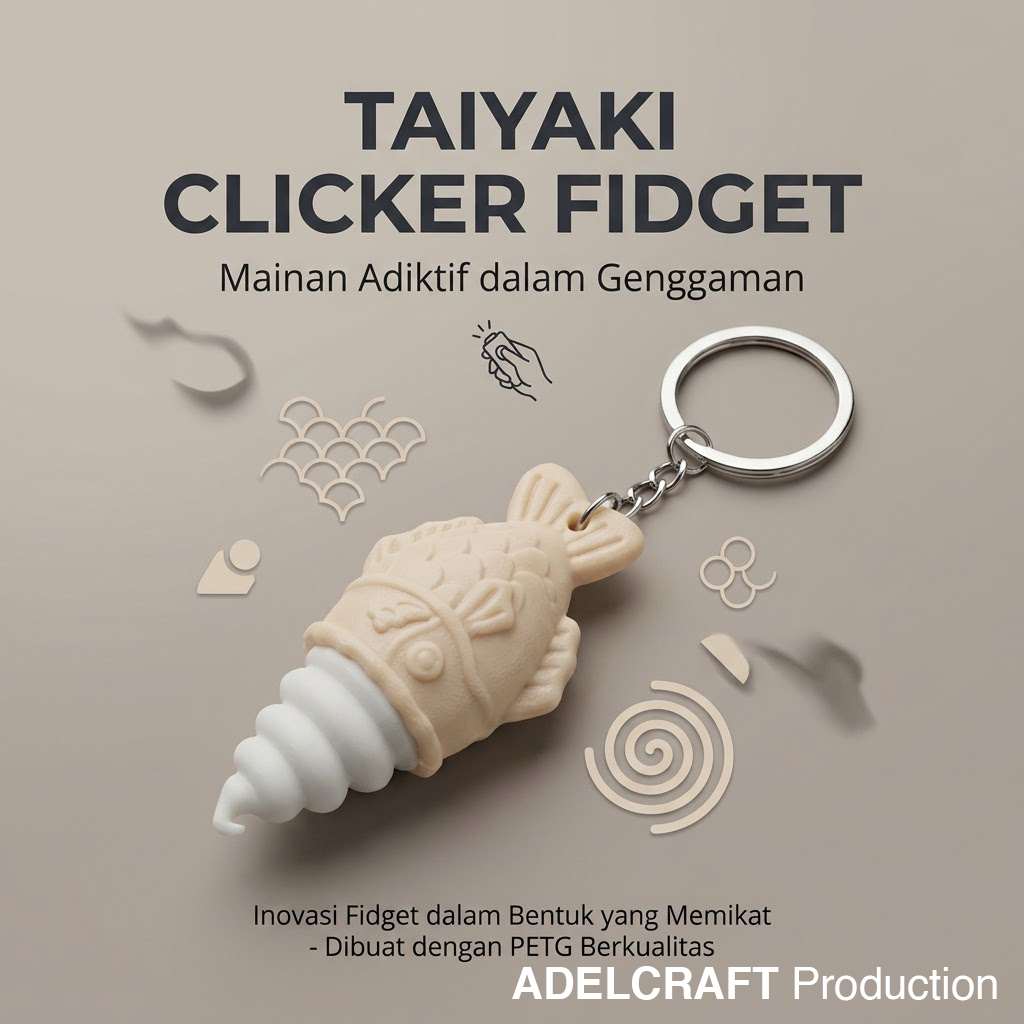 Ktmstore - Taiyaki Ice Cream Es Krim kue Ikan Clicker Fidget Gantungan Kunci Mechanical Keyboard 3D ASMR