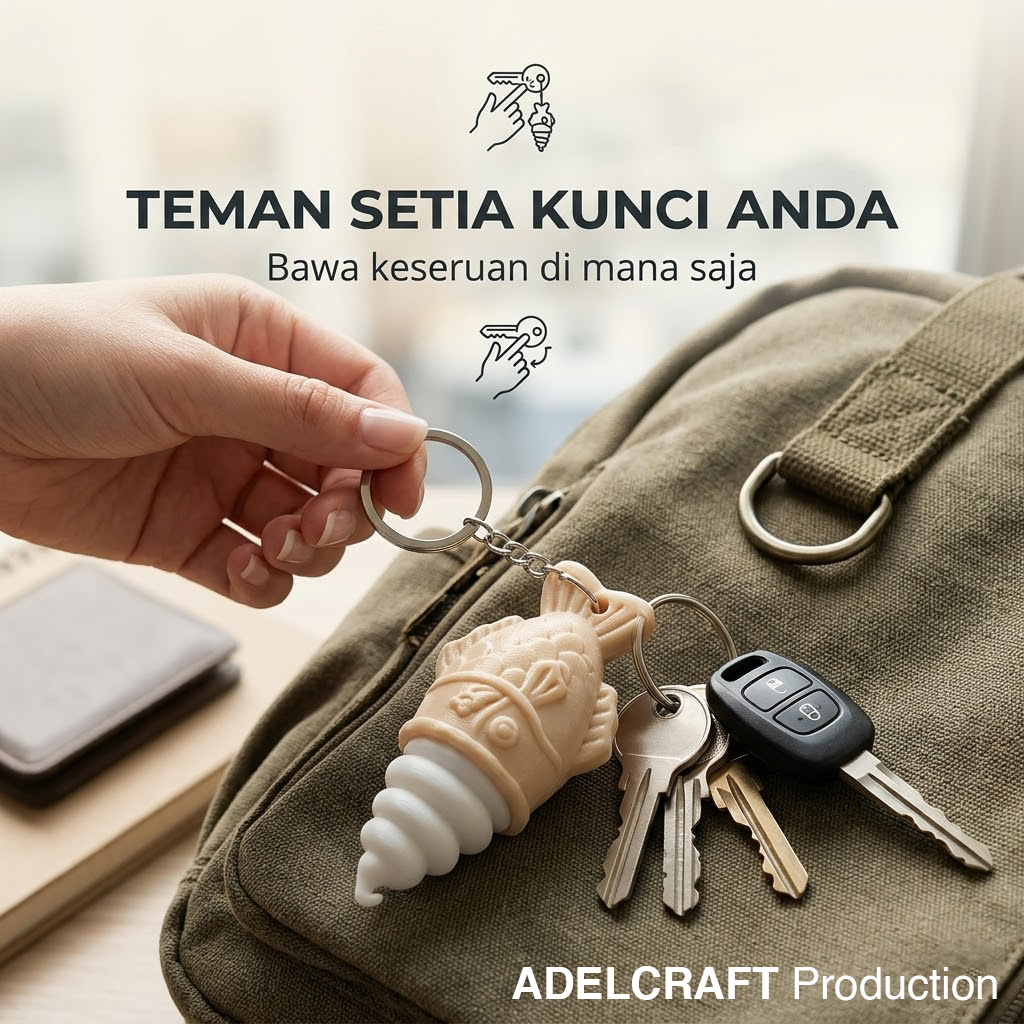 Ktmstore - Taiyaki Ice Cream Es Krim kue Ikan Clicker Fidget Gantungan Kunci Mechanical Keyboard 3D ASMR