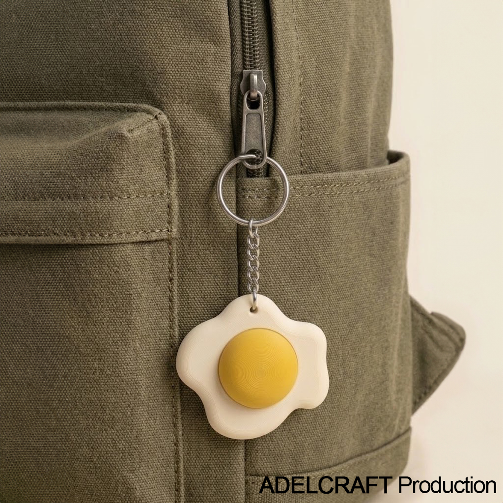 Ktmstore - Egg Omelette Clicker Fidget Gantungan Kunci Mechanical Keyboard Telur Mata sapi 3D ASMR
