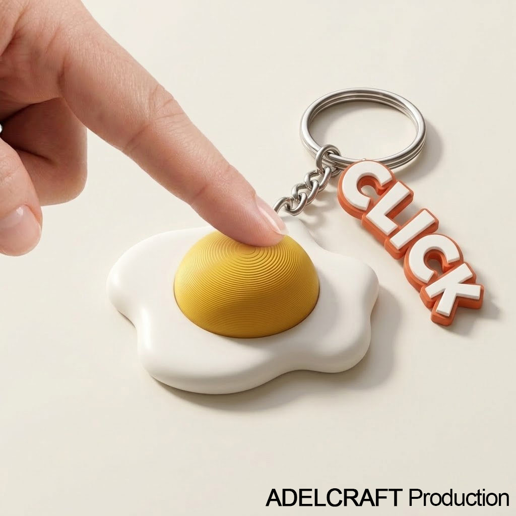 Ktmstore - Egg Omelette Clicker Fidget Gantungan Kunci Mechanical Keyboard Telur Mata sapi 3D ASMR