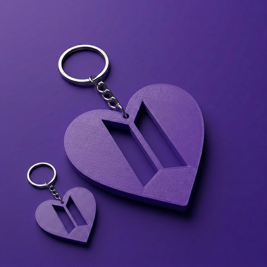 Ktmstore - Gantungan Kunci BTS Model Hati Premium 3D Print Bahan PETG Tebal Kuat Keychain BTS Army Logo Heart Edition 2 Ukuran Besar Kecil