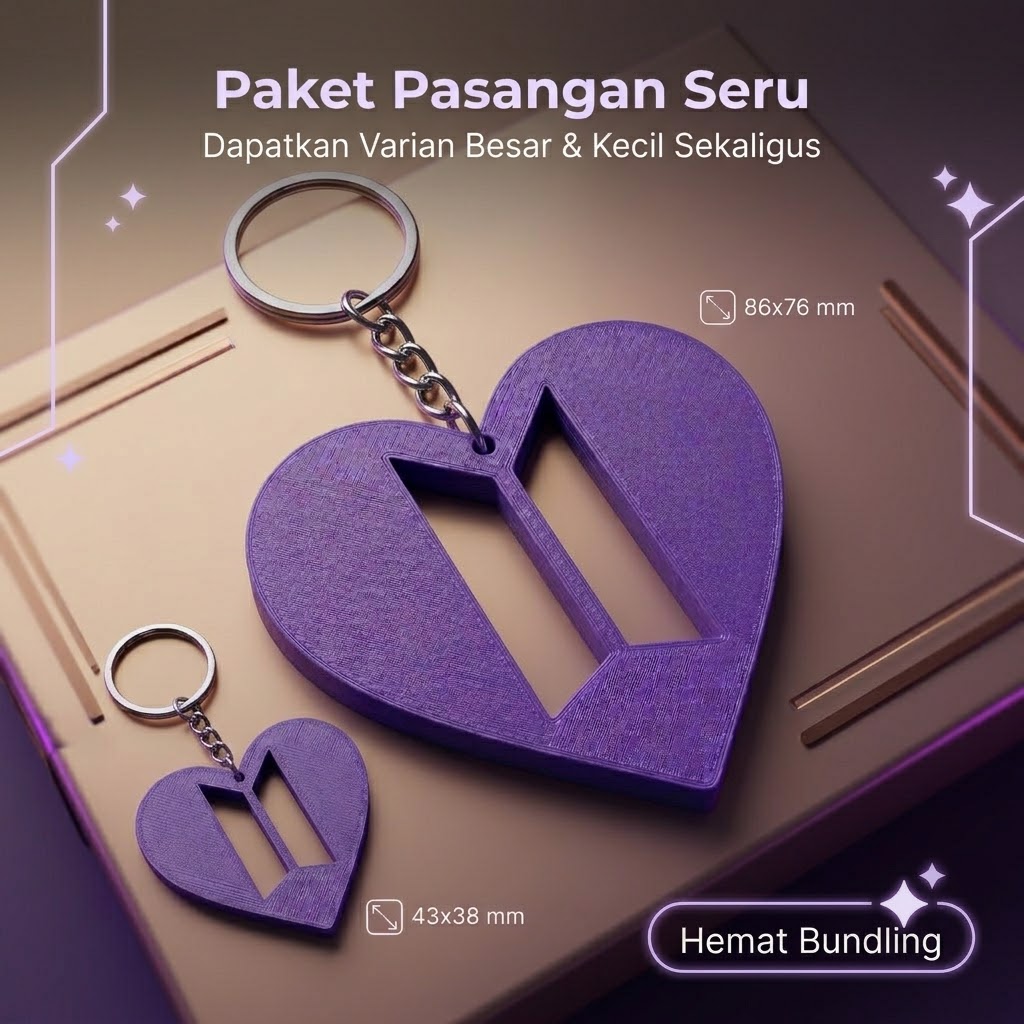 Ktmstore - Gantungan Kunci BTS Model Hati Premium 3D Print Bahan PETG Tebal Kuat Keychain BTS Army Logo Heart Edition 2 Ukuran Besar Kecil