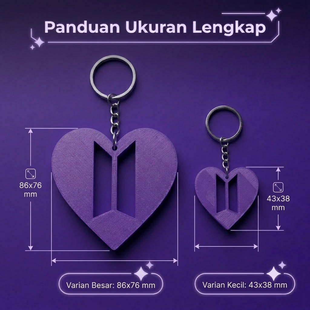 Ktmstore - Gantungan Kunci BTS Model Hati Premium 3D Print Bahan PETG Tebal Kuat Keychain BTS Army Logo Heart Edition 2 Ukuran Besar Kecil