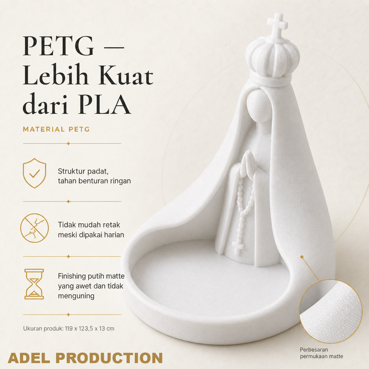 Ktmstore - Tempat Rosario Mother Mary Pajangan Bunda Maria Tipe 2 PETG Putih Premium