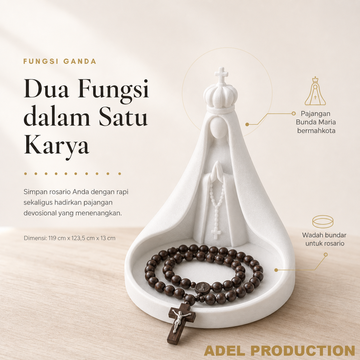 Ktmstore - Tempat Rosario Mother Mary Pajangan Bunda Maria Tipe 2 PETG Putih Premium