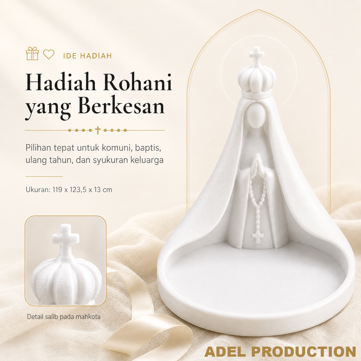Ktmstore - Tempat Rosario Mother Mary Pajangan Bunda Maria Tipe 2 PETG Putih Premium