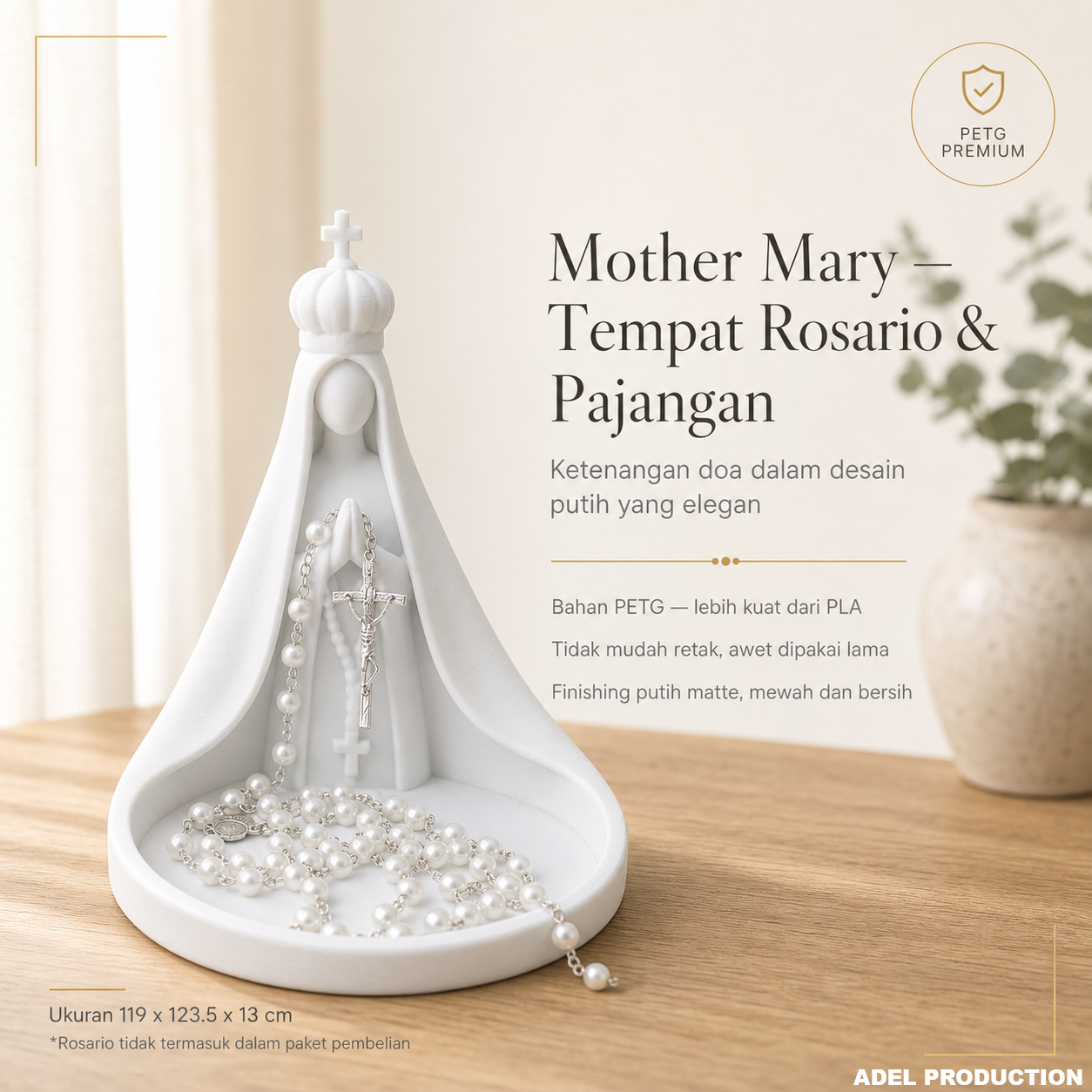 Ktmstore - Tempat Rosario Mother Mary Pajangan Bunda Maria Tipe 2 PETG Putih Premium