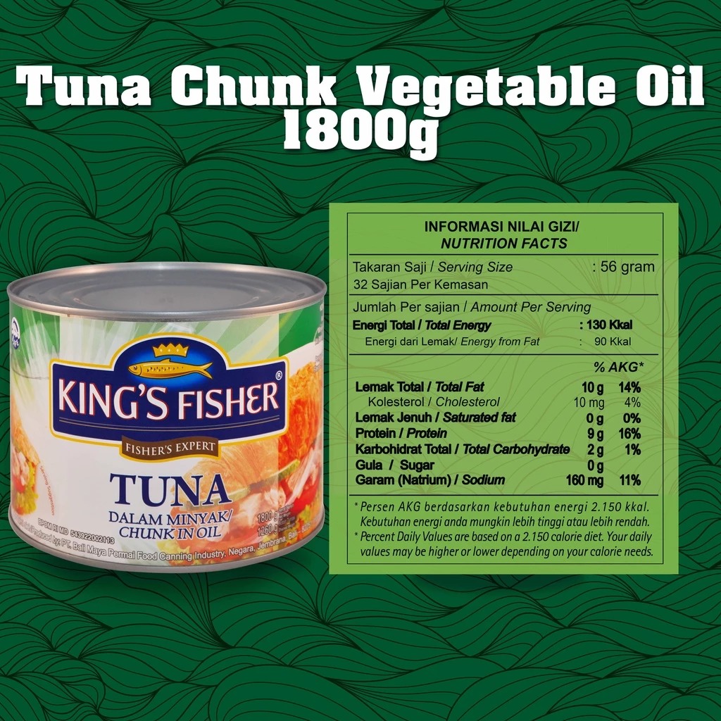 King's Fisher Tuna Minyak Nabati Tuna in Oil Daging Tuna Makanan Kaleng 1800 gr