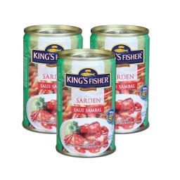 Paket 3 pcs Kings Fisher Sarden mini saus sambal Makanan Kaleng 155g kings fisher