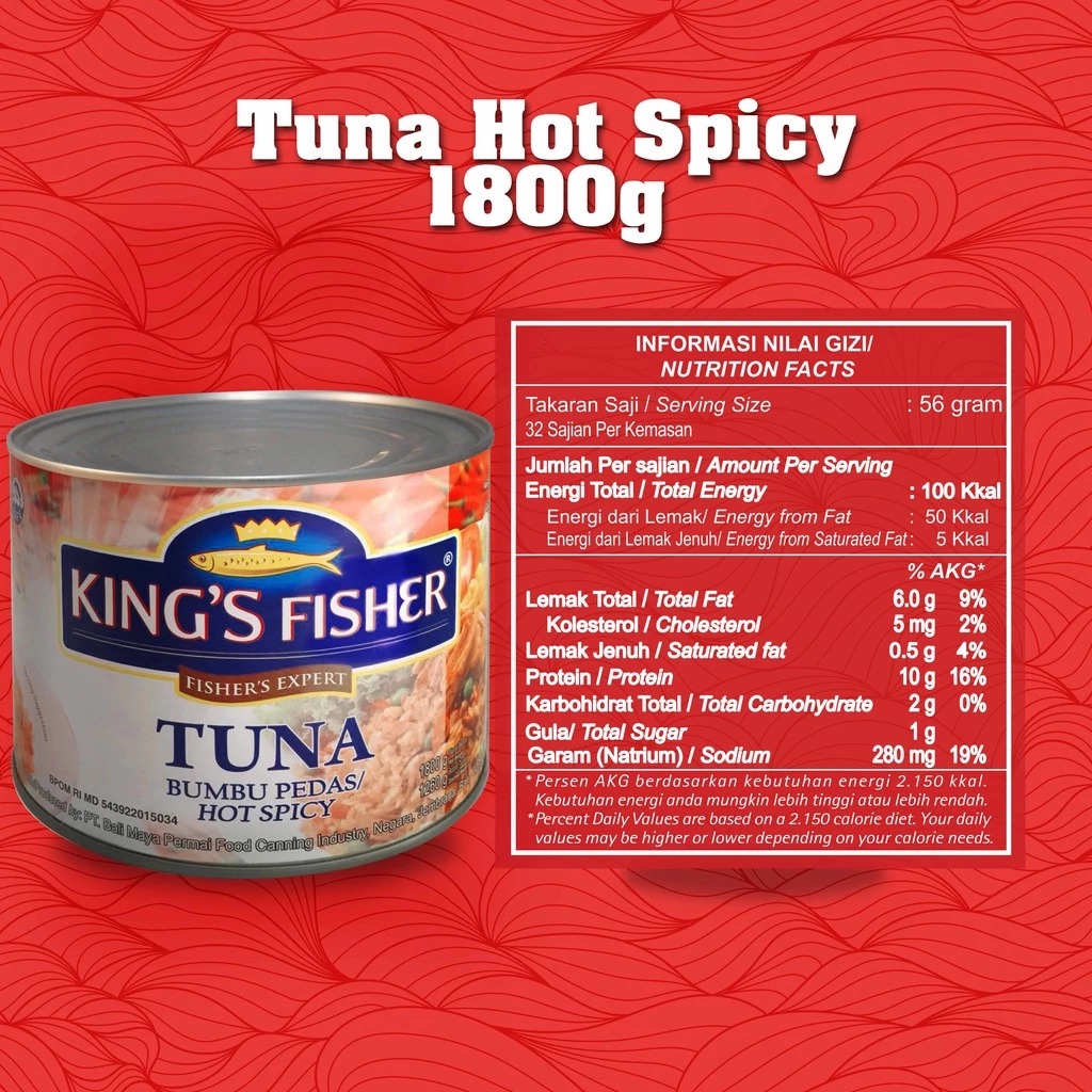 King's Fisher Tuna Hot Spicy Daging Tuna Makanan Kaleng 1800 gr