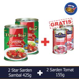 Kings Fisher Three Star Paket 4 pcs Sarden saus sambal Tomat 425g 155g Makanan Kaleng