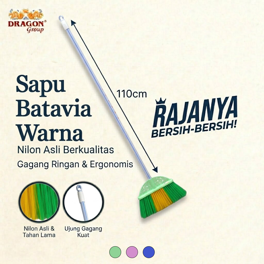 DRAGON Sapu Batavia Hitam 110Cm Pembersih Lantai Dust Remover Serbaguna SP170 Warna