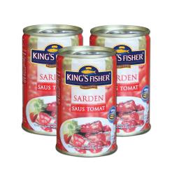 Paket 3 pcs Kings Fisher Sarden mini saus tomat Makanan Kaleng 155 g kings fisher