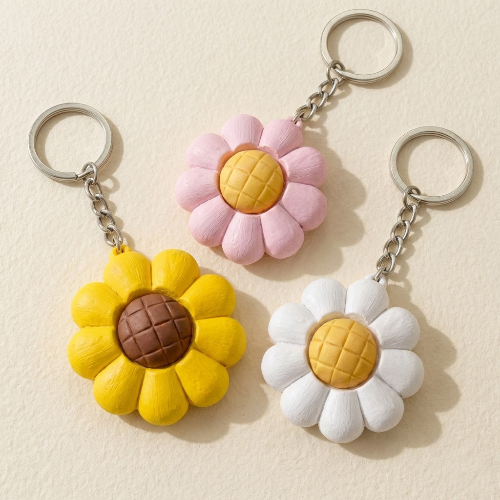Ktmstore - Flower Clicker Fidget Keychain Gantungan Kunci Bunga Daisy Sunflower - Stress Relief Toy 3D Printed
