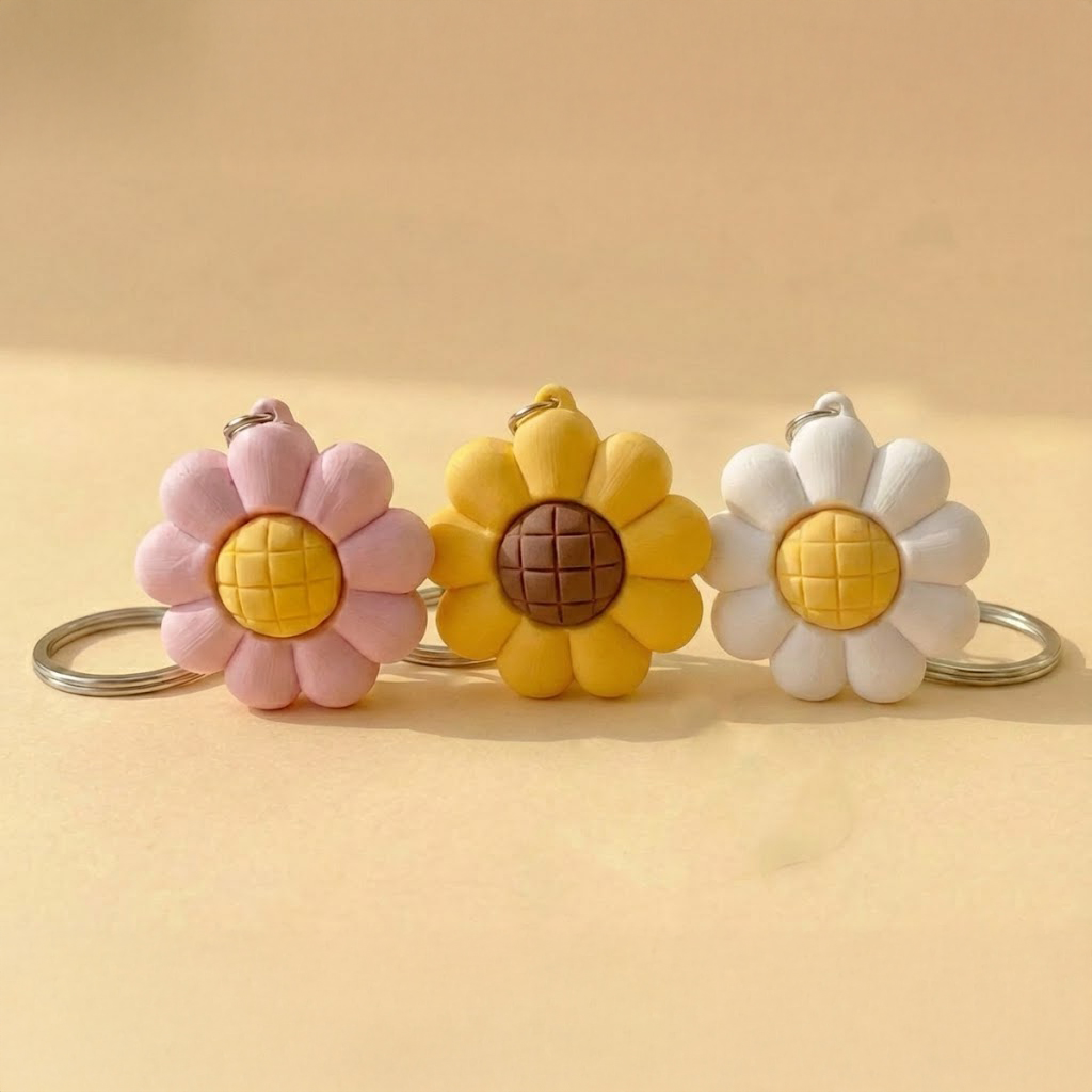 Ktmstore - Flower Clicker Fidget Keychain Gantungan Kunci Bunga Daisy Sunflower - Stress Relief Toy 3D Printed