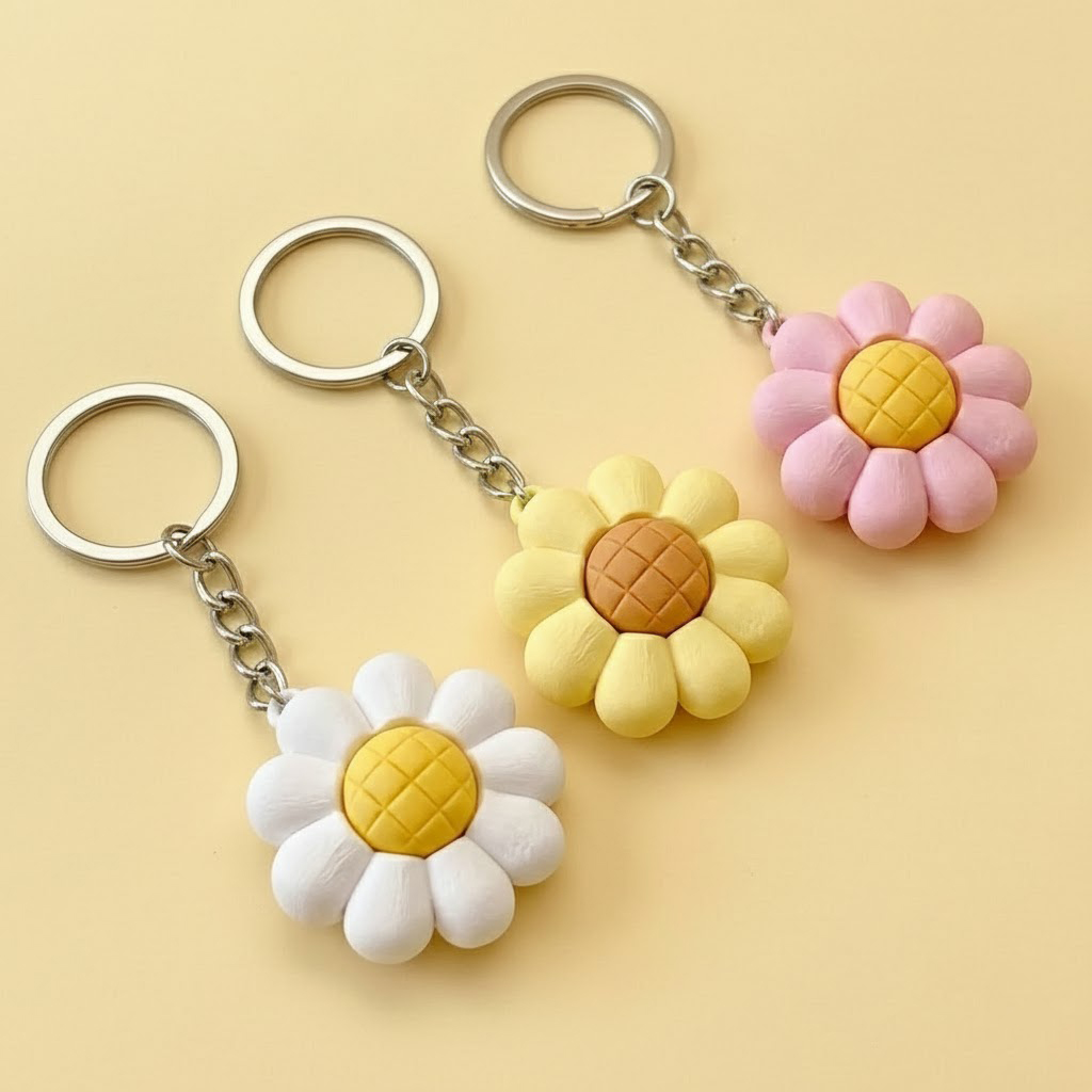 Ktmstore - Flower Clicker Fidget Keychain Gantungan Kunci Bunga Daisy Sunflower - Stress Relief Toy 3D Printed