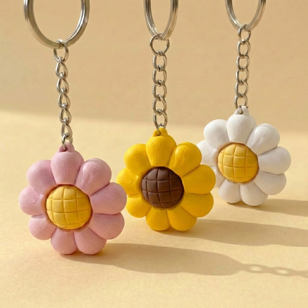 Ktmstore - Flower Clicker Fidget Keychain Gantungan Kunci Bunga Daisy Sunflower - Stress Relief Toy 3D Printed