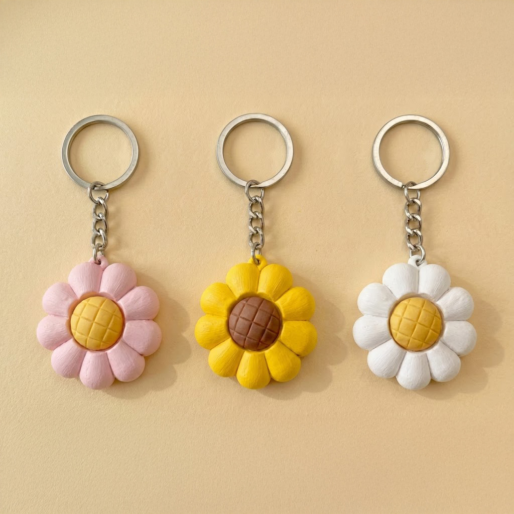 Ktmstore - Flower Clicker Fidget Keychain Gantungan Kunci Bunga Daisy Sunflower - Stress Relief Toy 3D Printed