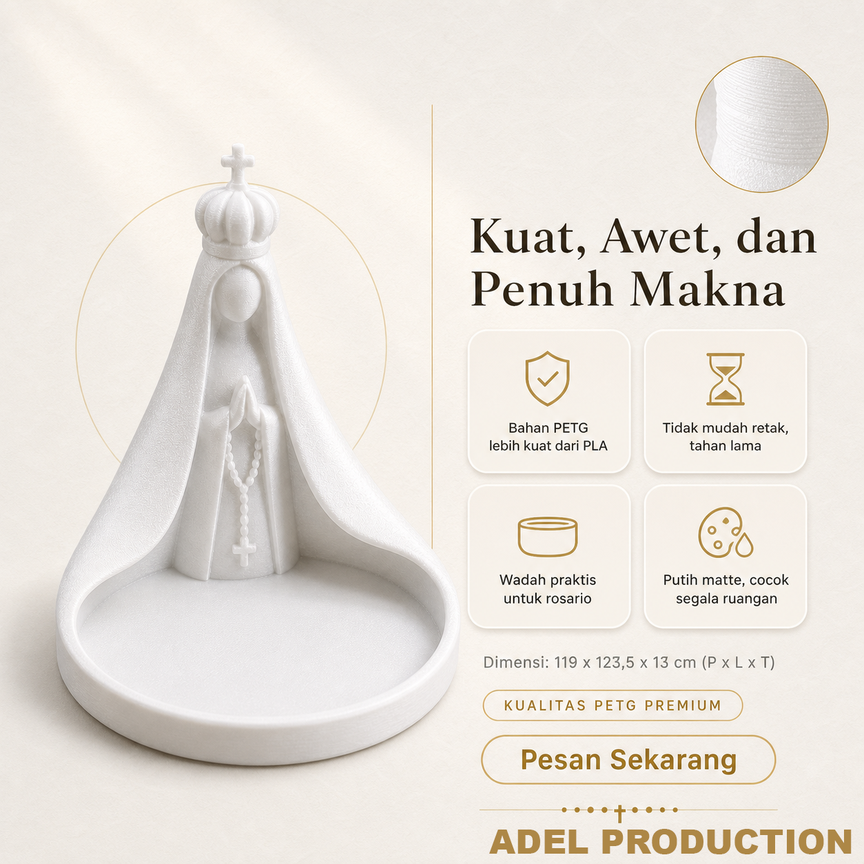 Ktmstore - Tempat Rosario Mother Mary Pajangan Bunda Maria Tipe 2 PETG Putih Premium