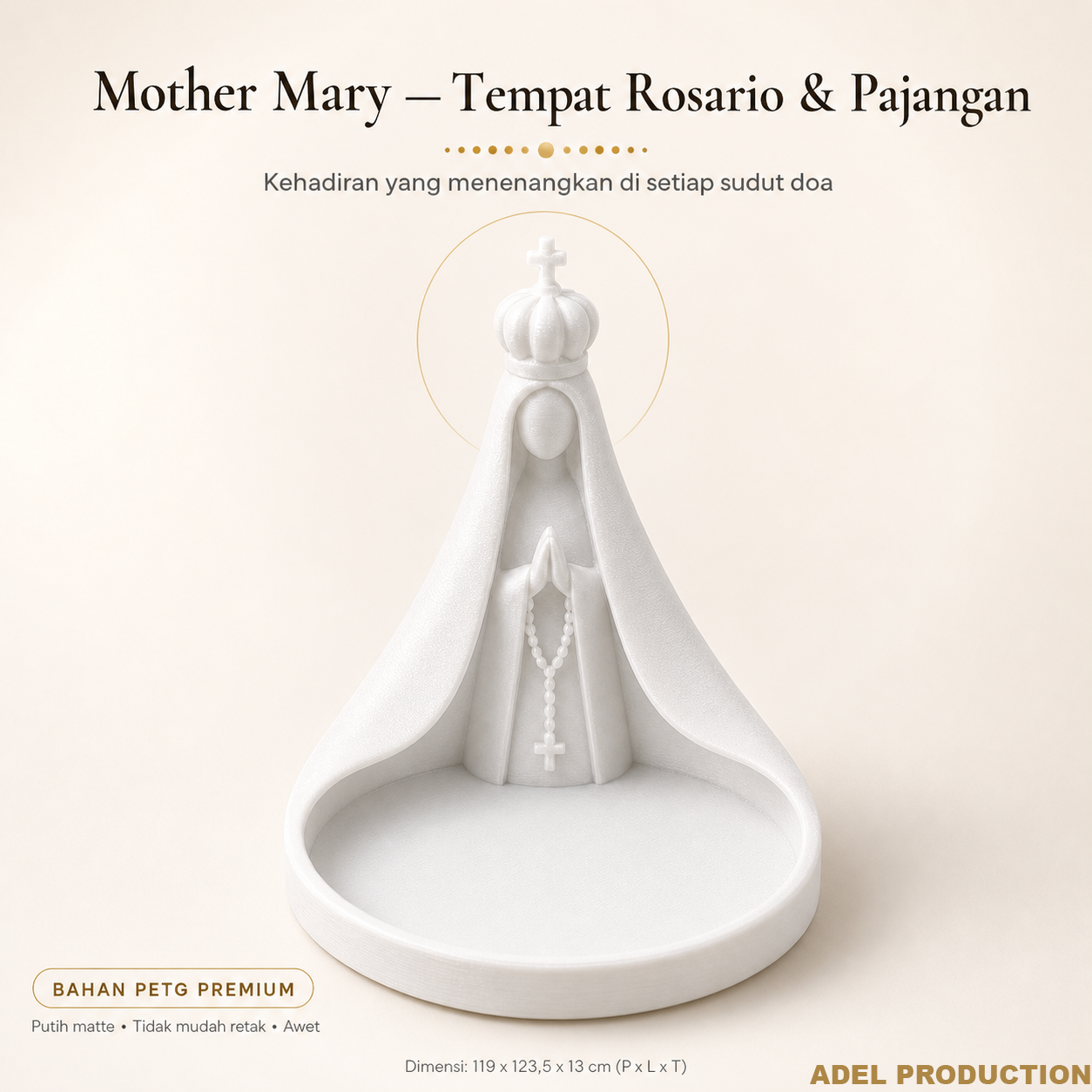 Ktmstore - Tempat Rosario Mother Mary Pajangan Bunda Maria Tipe 2 PETG Putih Premium