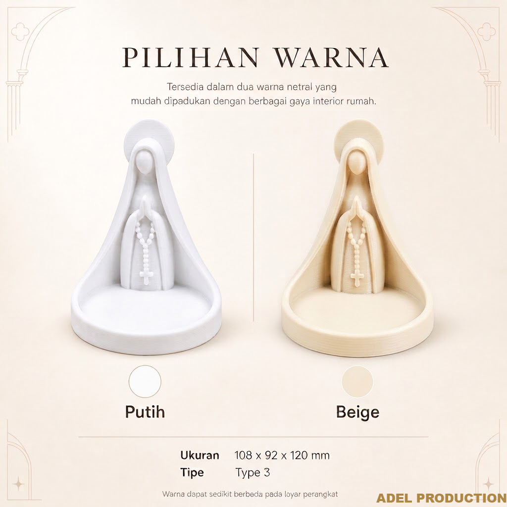 Ktmstore - Tempat Rosario Mother Mary Pajangan Bunda Maria Tipe 3 PETG Putih Premium