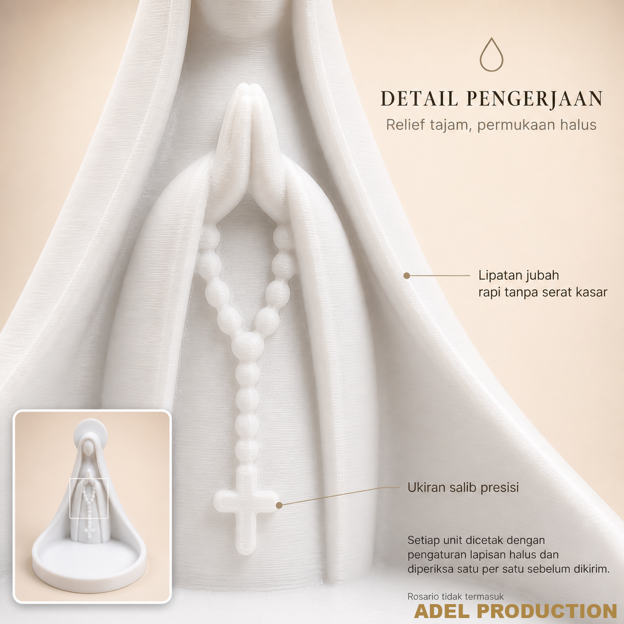 Ktmstore - Tempat Rosario Mother Mary Pajangan Bunda Maria Tipe 3 PETG Putih Premium