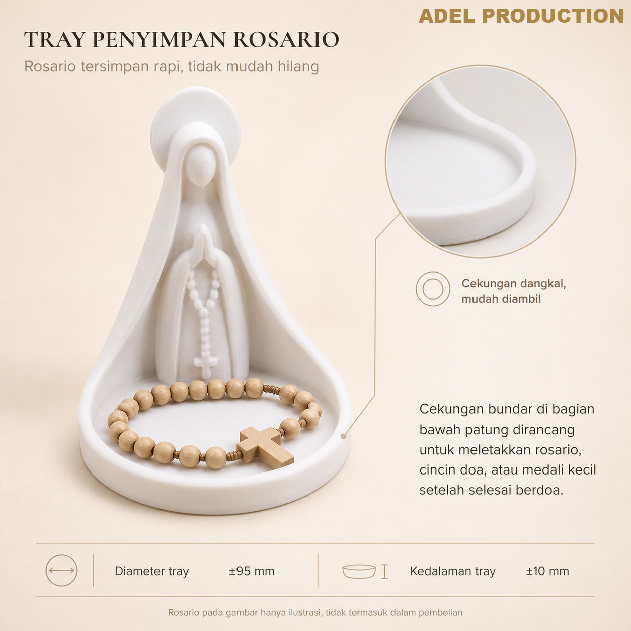 Ktmstore - Tempat Rosario Mother Mary Pajangan Bunda Maria Tipe 3 PETG Putih Premium