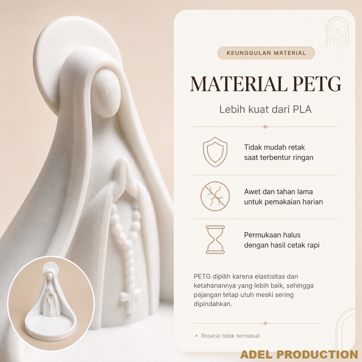 Ktmstore - Tempat Rosario Mother Mary Pajangan Bunda Maria Tipe 3 PETG Putih Premium
