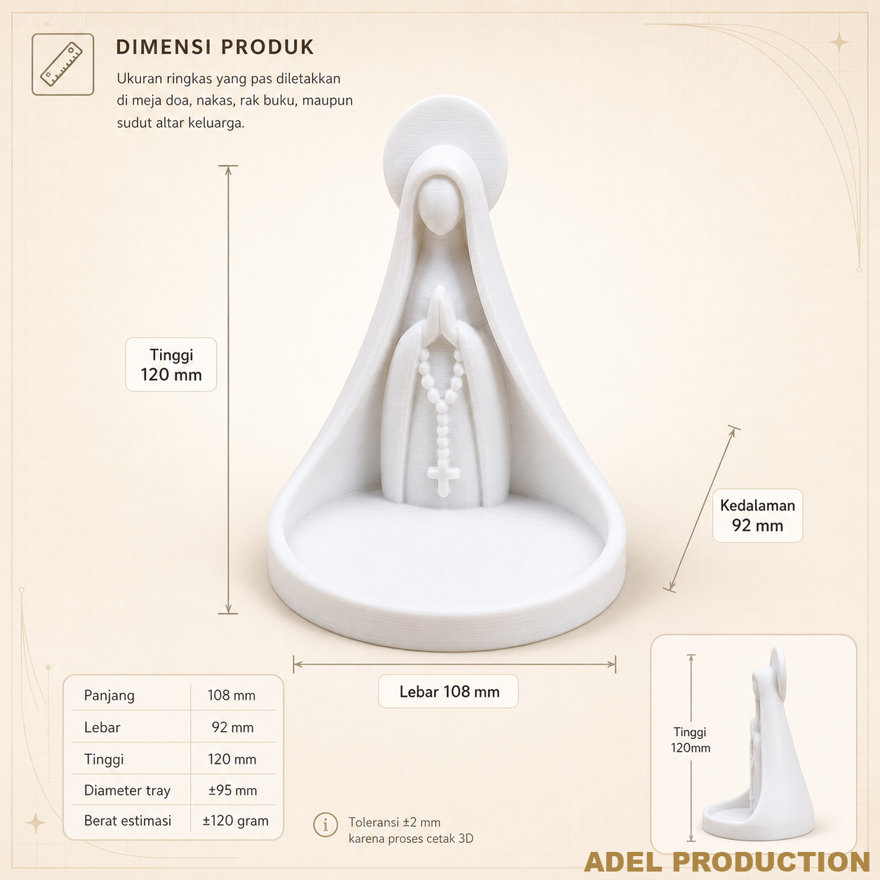 Ktmstore - Tempat Rosario Mother Mary Pajangan Bunda Maria Tipe 3 PETG Putih Premium