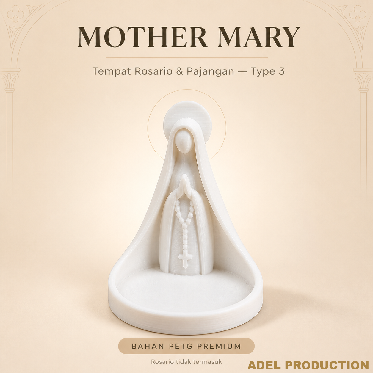 Ktmstore - Tempat Rosario Mother Mary Pajangan Bunda Maria Tipe 3 PETG Putih Premium