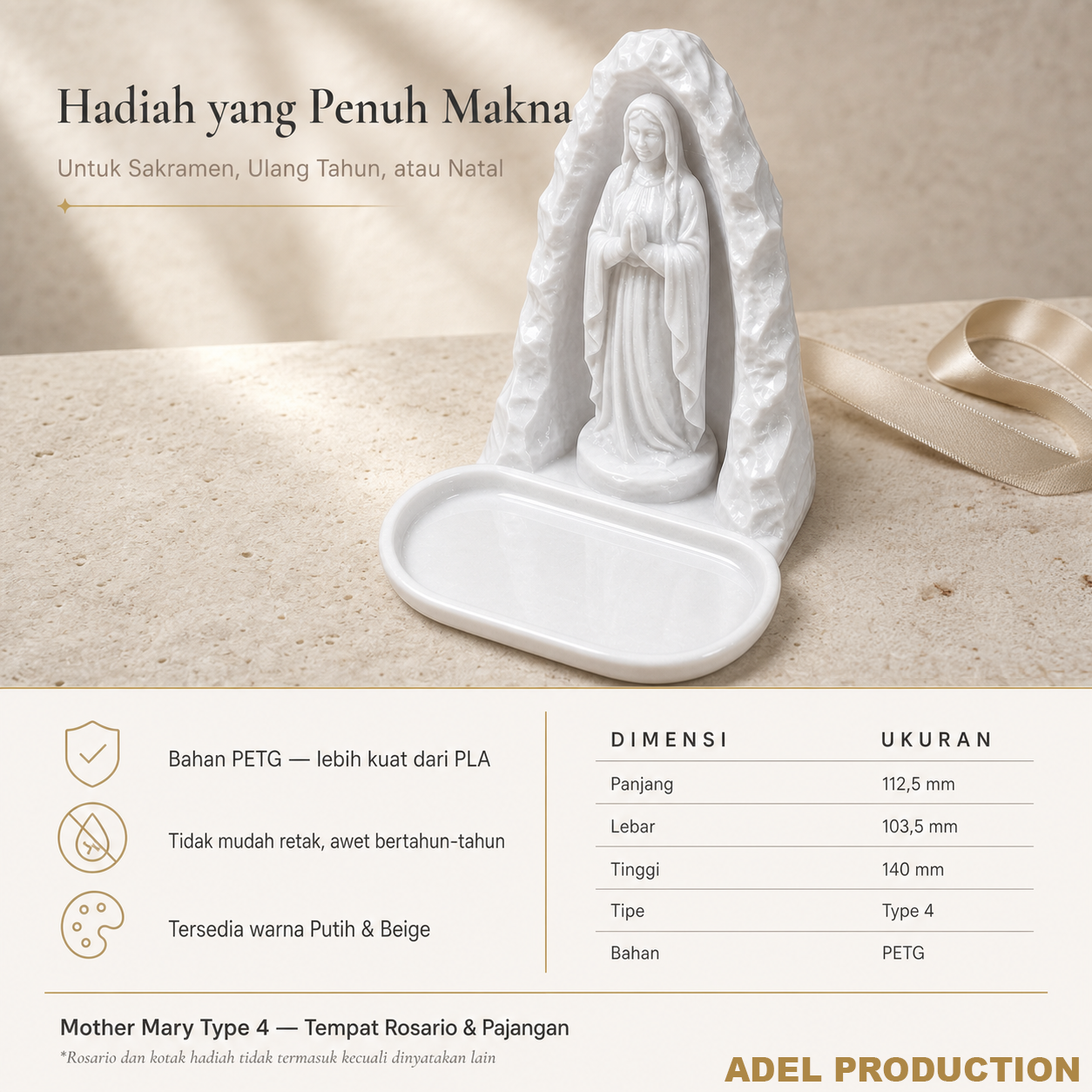 Ktmstore - Tempat Rosario Mother Mary Pajangan Bunda Maria Tipe 4 PETG Putih Premium