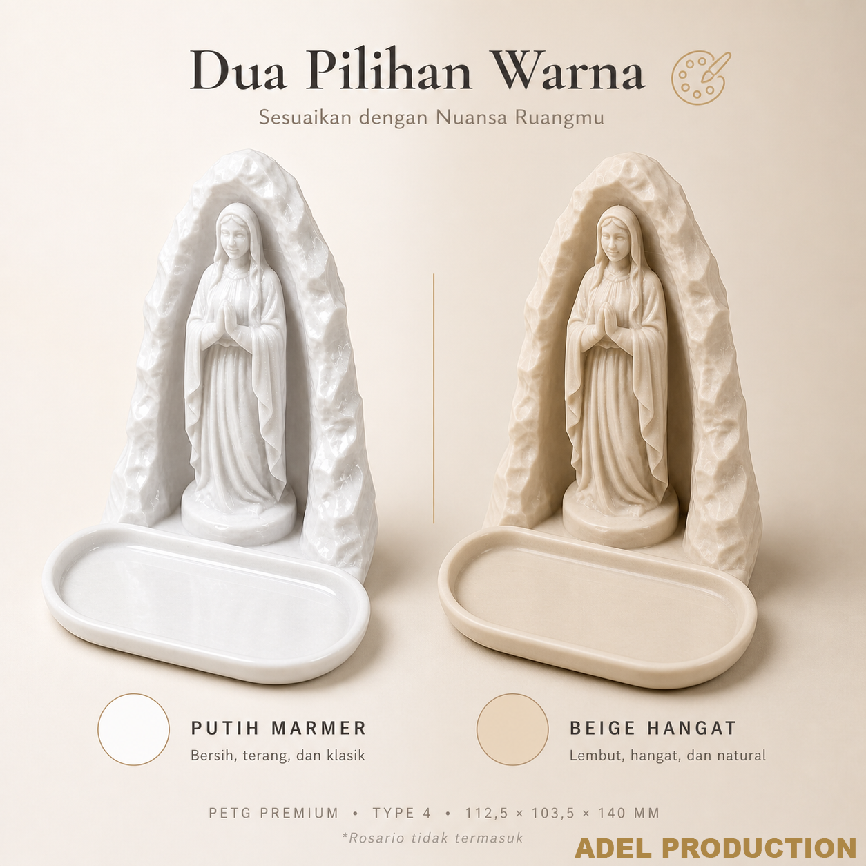 Ktmstore - Tempat Rosario Mother Mary Pajangan Bunda Maria Tipe 4 PETG Putih Premium