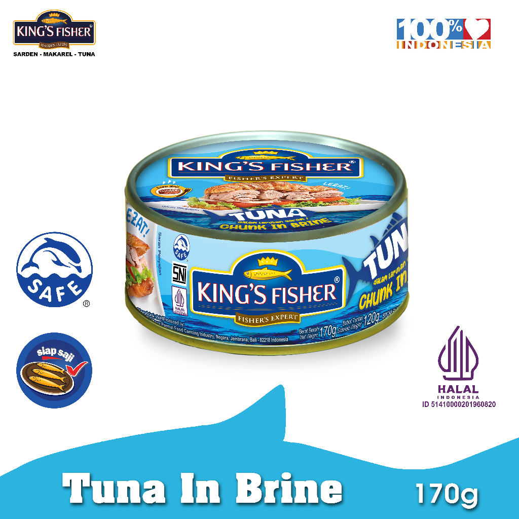 King's Fisher Tuna dalam Air Garam Tuna in Brine Daging Tuna Makanan Kaleng 170 gr