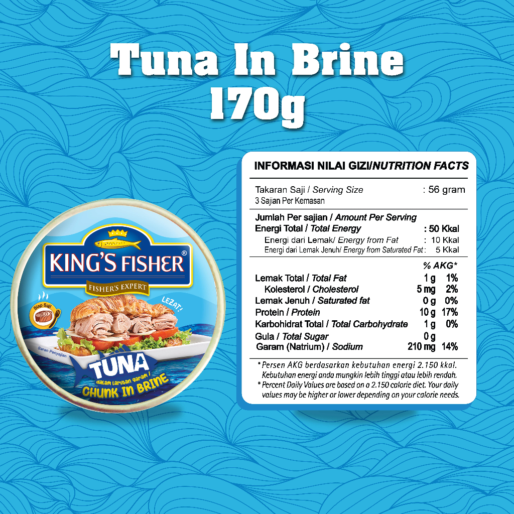 King's Fisher Tuna dalam Air Garam Tuna in Brine Daging Tuna Makanan Kaleng 170 gr