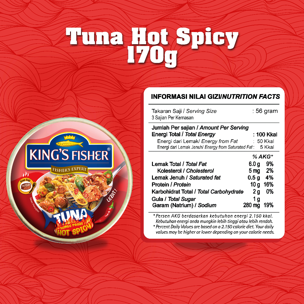 King's Fisher Tuna Canned Hot Spicy Daging Tuna Makanan Kaleng 170 gr