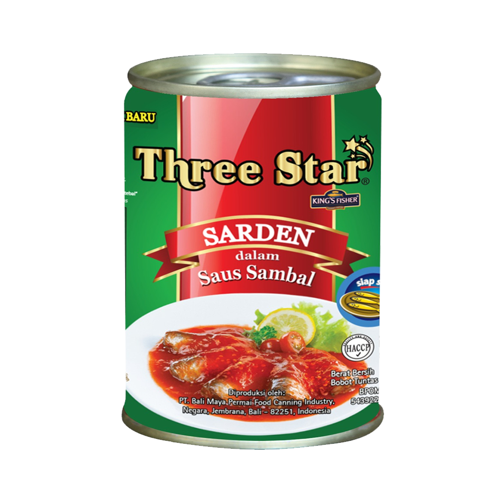 Three Star Sarden saus sambal Makanan Kaleng 425g