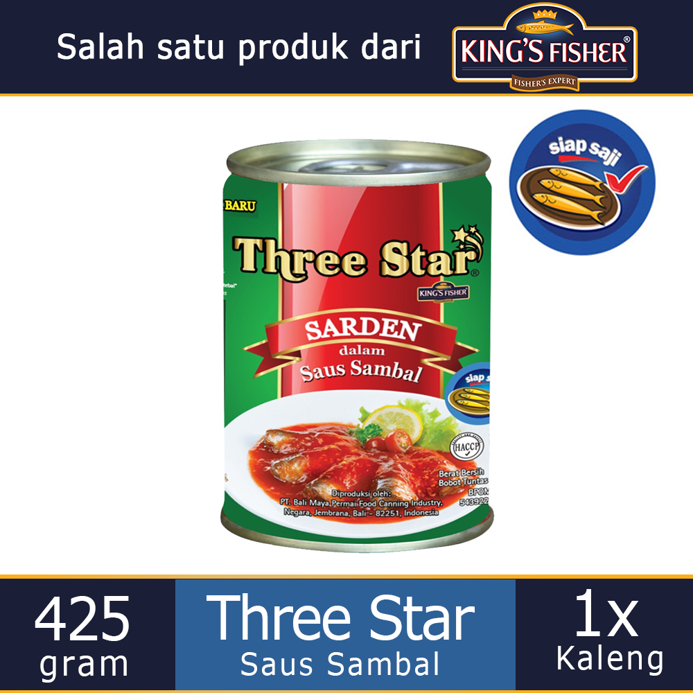Three Star Sarden saus sambal Makanan Kaleng 425g