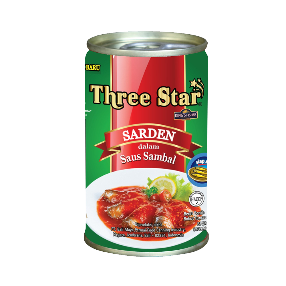 Three Star Sarden saus sambal Makanan Kaleng 425g