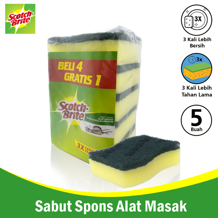 3M Scotch Brite 5 Pcs Sabut Spons Pink Cuci Piring ID-30P5